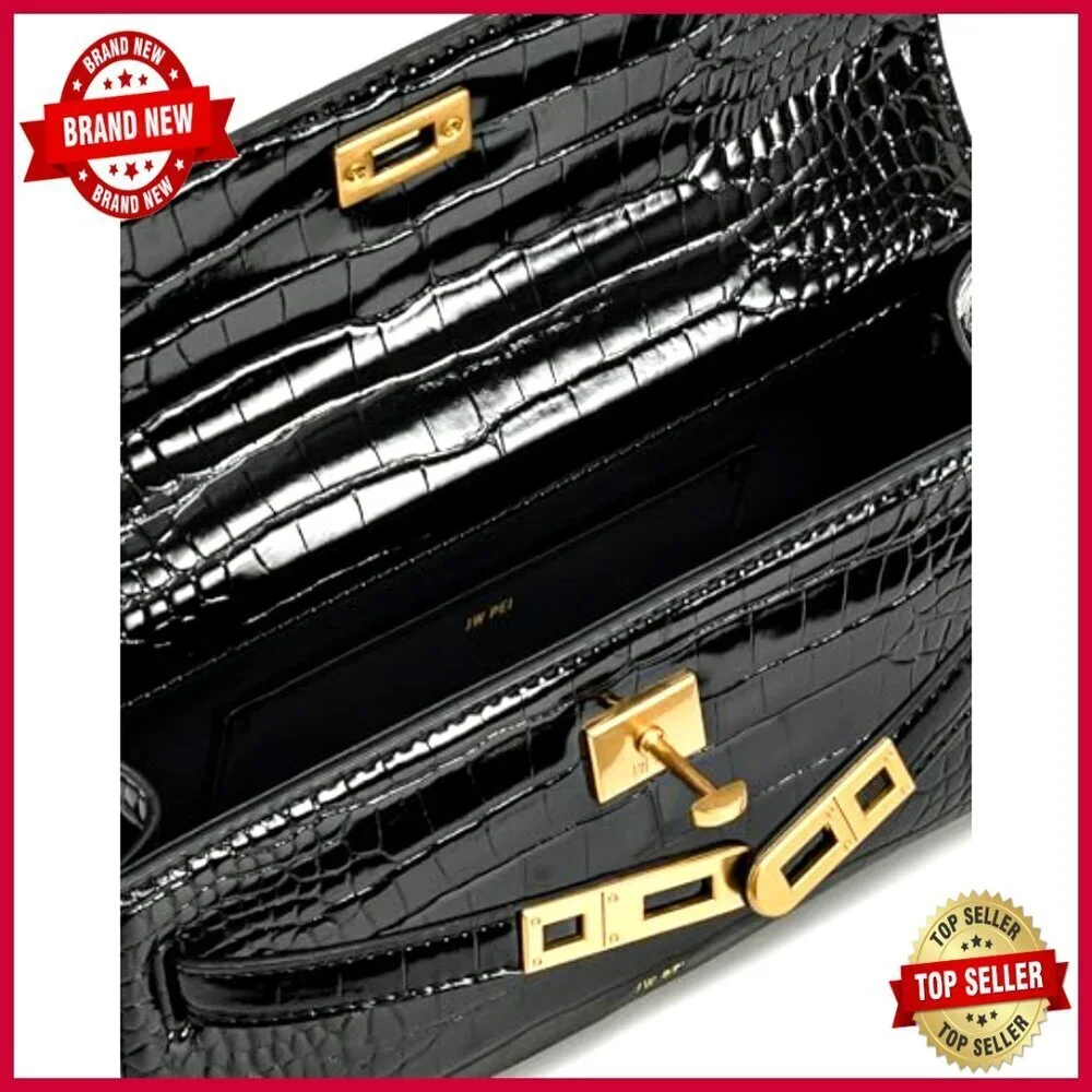 Medium Croc Vegan Leather Top Handle Satchel Bag with Adjustable Strap